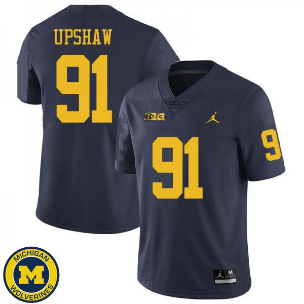 Men Michigan Wolverines #91 Taylor Upshaw Navy Jordan Brand NCAA Football Jersey